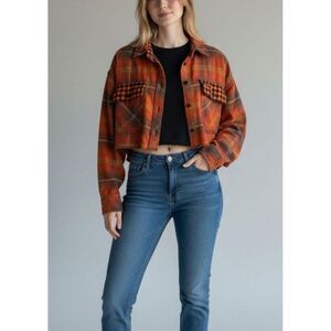 Urban outfitters | oversized Orange Plaid Cropped top